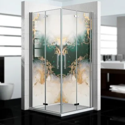 Produktbild von dedeco Eck-Duschrückwände Aluminium wasserfest Motiv: Marmor V15, 2 x 90x200x0,3cm, Badrückwand, Fliesenersatz fugenlos Wandverkleidung Wandpaneele,  Germany