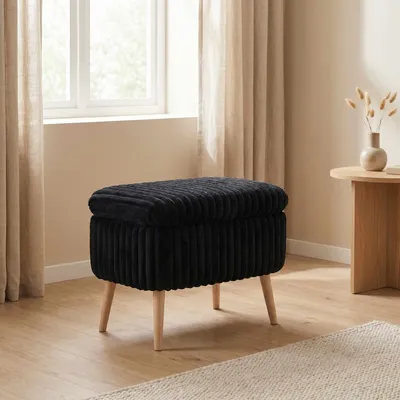 Produktbild von Hanah Home, Hochwertiger Pouffe Toscano Schwarz, 100% Leinen, 60x46x35 cm, 18D Schaum