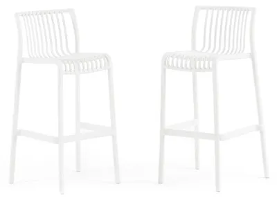 Image de Lot de 2 tabourets de bar d'extérieur, empilables, en polypropylène, motif bambou, pour le jardin, la terrasse, les bars et les restaurants – Olimpia XL/Blanc