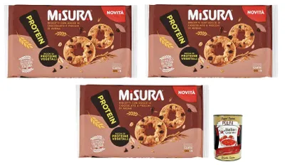 Produktbild von 3x Misura Protein,Proteinkekse mit Schokoladentropfen und Haferflocken,Reich an pflanzlichen Proteinen, 260g + Italian Gourmet Polpa di Pomodoro 400g Dose