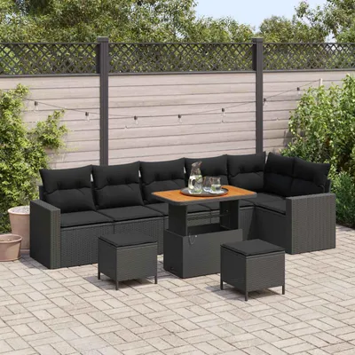 Immagine prodotto di vidaXL Set di divani da giardino 9 pezzi in polirattan nero