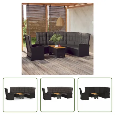 Produktbild von The Living Store 3-tlg. Garten-Lounge-Set mit Kissen Schwarz Poly Rattan