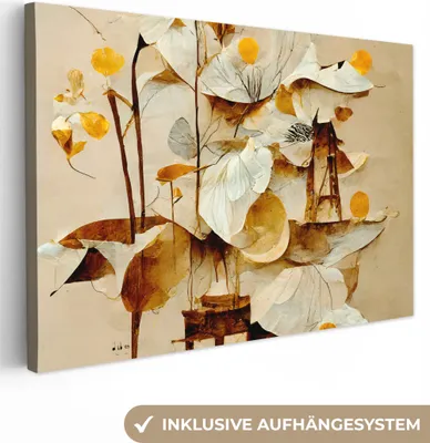 Produktbild von MuchoWow® - Leinwandbilder - Blumen - Weiß - Pflanzen - Vintage, Wandbild, Wanddeko Bilder Wohnzimmer, 90x60cm