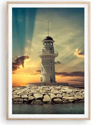 Produktbild von Gerahmtes Poster - Rahmen in heller Eiche - Leuchtturm Wasser Meer Steine - 70x100 cm - Wand Bild - Wanddeko - Wandbilder - Wandposter - Bilderrahmen - Bilder - Kunstdruck - P2NPA70x100-2895