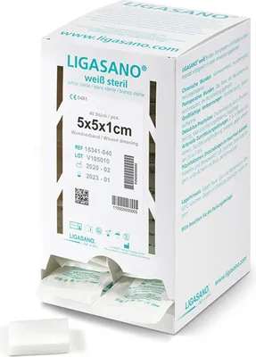 Produktbild von Ligasano weiß Verband 1x5x5 cm steril Spenderbox 40 St