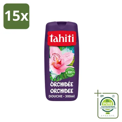 Immagine prodotto di 15 flaconi di gel doccia Tahiti, profumo di orchidea, vegano, 300 ml ciascuno. Confezione grande, 15 pezzi