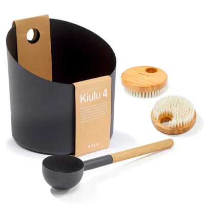 Produktbild von SET> KOLO Sauna Kübel 4 + Kelle schwarz + 2x Bürste
