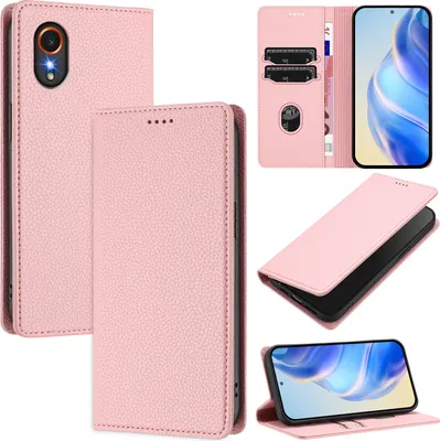 Produktbild von Litchi Leder Handyhülle für Samsung Galaxy XCover7 Wallet Kartenfächer Standfunktion Hülle Pink