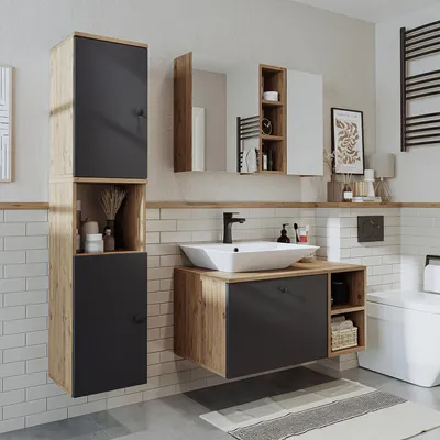 Image de Ensemble de meubles de salle de bains Roomart LOTUS-II-95, 4 pièces, largeur 95 cm, chêne anthracite