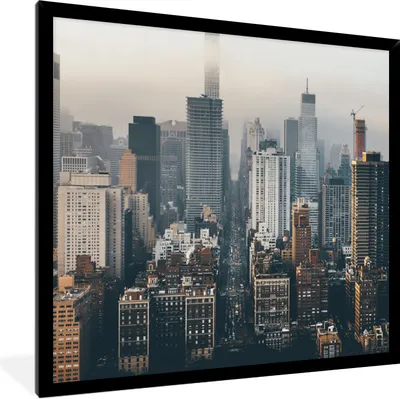 Produktbild von MuchoWow® Gerahmtes Poster New York - Skyline - Amerika 40x40 cm - Poster mit Schwarzem Bilderrahmen Wandposter Rahmen Foto Bilder - Mit Rahmen - Wanddekoration Schlafzimmer