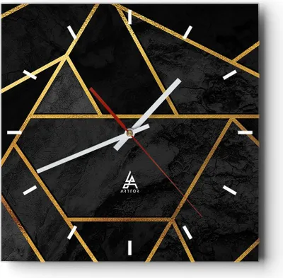 Produktbild von Wanduhr - Quadrat - Glasuhr - Abstraktion Gold Schwarz - 30x30cm - Schleichendes Uhrwerk - Lautlos - zum Aufhängen bereit - Dekoration Modern - Wanddekoration aus Glas - C3AC30x30-4358