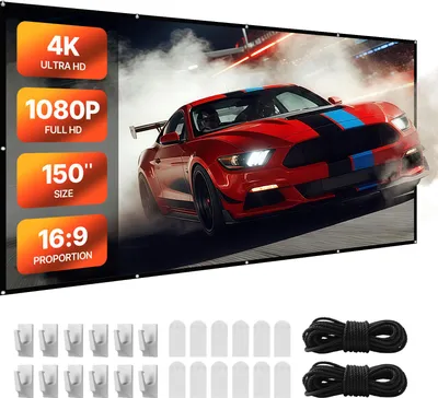 Zdjęcie produktu dla Ręczny ekran projekcyjny VEVOR, 150 cali 16:9 4K 1080 HD, ścienny ekran projekcyjny z 12 haczykami i dwustronną taśmą klejącą, projekcja filmów do kina domowego