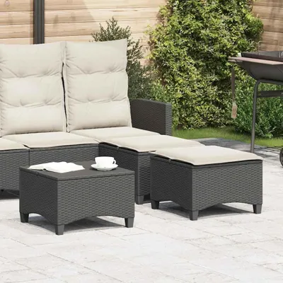Produktbild von 2er-Set Gartenhocker mit Kissen aus Poly-Rattan, Fußhocker für Terrasse, Balkon und Garten, 55x55x36 cm, Schwarz