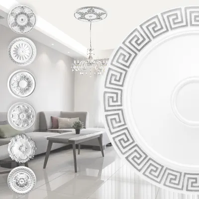 Produktbild von MARBET DESIGN Stuckrosette aus EPS Styropor - Deckenrosette silber, Zierelement, Stuck (R-30 Ø 60cm) Wanddekoration Schlafzimmer Lampe Rosette rund