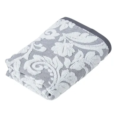 Produktbild von HOMESCAPES Handtuch mit Damast-Muster 100% türkische Baumwolle 600g/m² 50x90cm - silber