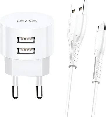 Obrázok produktu pre Usams Ład. Siec. 2Xusb T20 2,1A Microusb Biały/White Round Fast Charging Xtxlogt18Mc05
