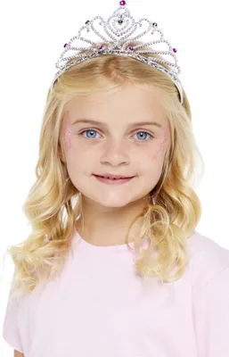 Produktbild von Amscan Prinzessinnen Diadem, silberfarbener Haarschmuck für Kinder und Erwachsene, märchenhafte Verkleidungen