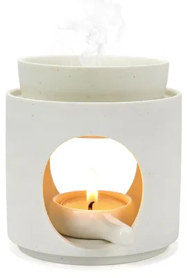 Productafbeelding van Diffuser voor etherische oliën - Aroma lamp voor geurkaarsen en geuroliën - Keramische wierookbrander - Wit