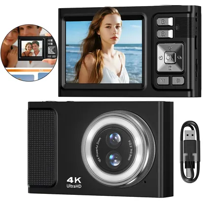 Produktbild von 32GB Digitalkamera Kinder Fotokamera, 48MP – Anti-Shake Kinderkamera mit 2,4 Zoll 4K-Bildschirm, 16X Digital Zoom Kompaktkamera für Fotografie
