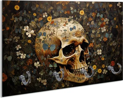 Produktbild von Wallario Schlüsselbrett aus Glas, Motiv: Vergänglichkeit im Blütenmeer, 30 x 20 cm mit 4 Haken