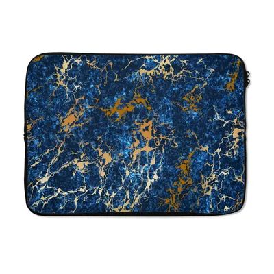 Produktbild von MuchoWow® Laptop Hülle 13 Zoll Marmor - Textur - Gold - Blau Laptoptasche - Laptophülle - Sleeve - Rundumschutz