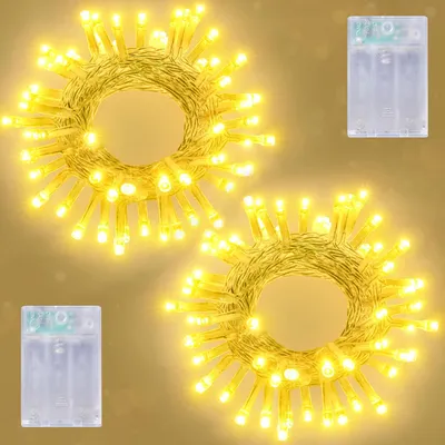 2er-Pack LED-Lichterkette, 5 m, warmweiß, batteriebetrieben, Timer