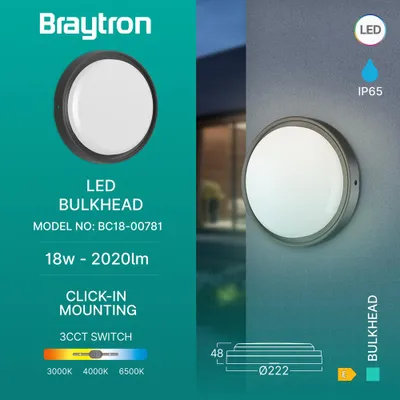 Produktbild von Braytron LED Wandleuchte Deckenleuchte Bewegungsmelder 18W IP65 3in1 Außenleuchte schwarz