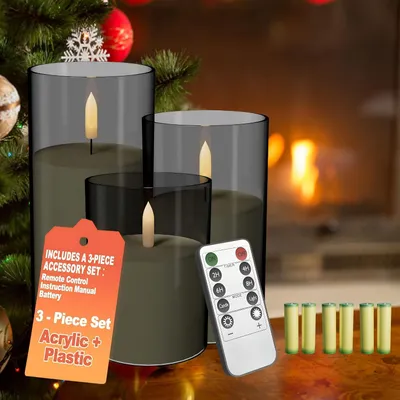 Obrázok produktu pre Sada 3 LED sviečok LARS360 s diaľkovým ovládaním, blikajúce LED sviečky s časovačom, s možnosťou stmievania, bezdrôtové, vrátane 6 batérií AA, výška 10/12,5/15 cm, matná sivá farba