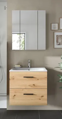 Produktbild von Badmöbel-Set 2-teilig in Eiche, mit Spiegelschrank & 60 cm Waschtisch - IGGESUND-158