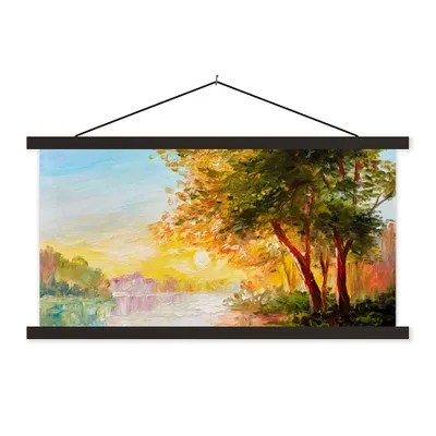 Produktbild von MuchoWow® Textilposter Natur - Malerei - Baum - Wasser 150x75 cm mit schwarzem Rahmen - Posterleiste