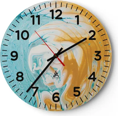 Produktbild von Wanduhr - Rund - Glasuhr - Abstraktion verschüttet Farben - 40x40cm - Schleichendes Uhrwerk - Lautlos - zum Aufhängen bereit - Dekoration Modern - Wanddekoration aus Glas - C4AR40x40-4742