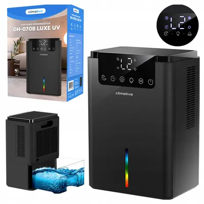 Obrázok produktu pre Tichý odvlhčovač XXL Climative LUXE 2000ML UV Black s funkciou rozmrazovania, časovačom, režimom spánku, vlhkomerom, teplomerom
