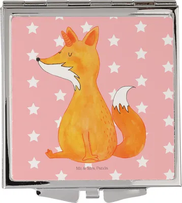 Produktbild von Mr. & Mrs. Panda Faltspiegel Einhorn Fuchs - Rot Pastell - Geschenk, Unicorns, Kosmetikspiegel, Schminkspiegel, Klein, Einhörner, Klappspiegel, Fuchshörnchen, Unicorn