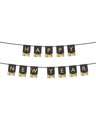 Produktbild von Neujahrs-Wimpelkette Schwarz-Gold 3,5m