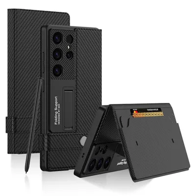 Obrázek produktu pro Kryt GKK MagSafe Flip Wallet z kůže a TPU v karbonovém vzhledu pro Samsung Galaxy S25 Ultra