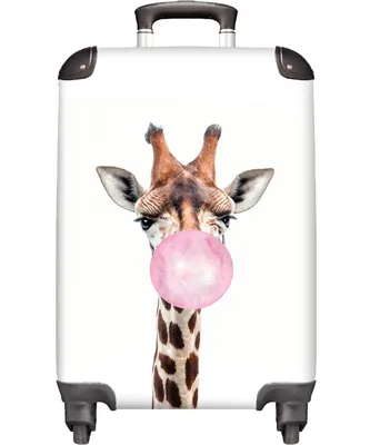 Obrázek produktu pro NoBoringSuitcases.com® Kufry Carry-on Trolley Trolley Malý cestovní kufr na 4 kolečkách - růžový - dětský - žirafa - guma - kabinová velikost < 55x40x23 cm a 55x40x20 cm - foto kufr - kabinový kufr - palubní zavazadlo - dětský kufr - dětský vozík.