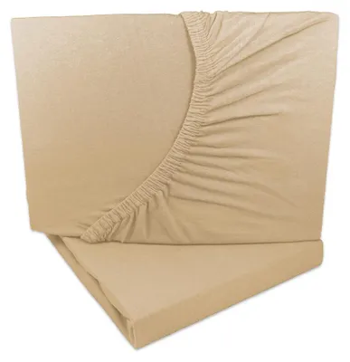 Produktbild von 2er Set Jersey Spannbettlaken Beige 90x200 - 100x200 cm 100% Baumwolle