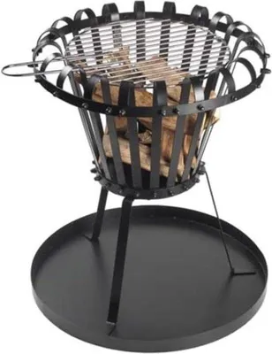 Produktbild von Famanu Feuerkorb mit Grillrost - Ø 50 cm - Bodenplatte - rund - beschichtet - schwarz