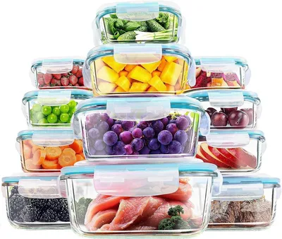 Produktbild von PromoHome® Glas Vorratsdosen Set mit 24 – Luftdichte Transparente Küchenbehälter mit Quadratischer Form – Mikrowellen-, Ofen- und
