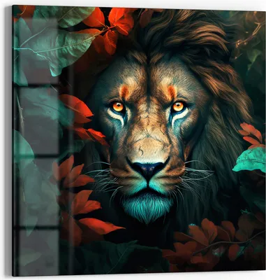 Produktbild von DEQORI Glasbild Echtglas 30x30 cm 'Herbstliches Löwenporträt' Wandbild Bild modern Deko