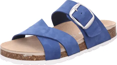 Produktbild von Rohde Damen Pantolette Schnalle Leder gekreuzte Riemen Kork Fußbett Elba 1715, Größe:38 EU, Farbe:Blau
