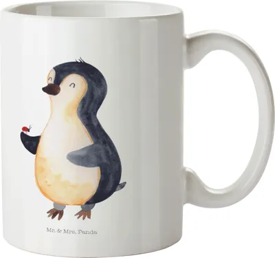 Produktbild von Mr. & Mrs. Panda Kaffeetasse Pinguin Marienkäfer - Weiß - Geschenk, Kleine Wunder, Teetasse, Aufmerksam, Pinguine, kaffeebecher keramik, Lebensfreude, Tasse, Glück, Liebe