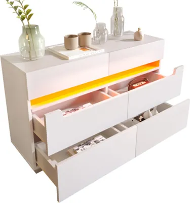 Produktbild von Kommode, Sideboard Holz mit 6 Schubladen, LED Beleuchtung, Mehrzweckschrank für Wohnzimmer und Schlafzimmer