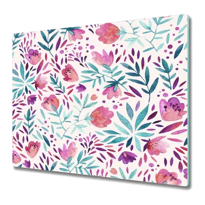 Produktbild von Küche Schneidebrett - Schneidebrett Glas - Herd Abdeckung - 60x52 - Lila Vintage Blumen