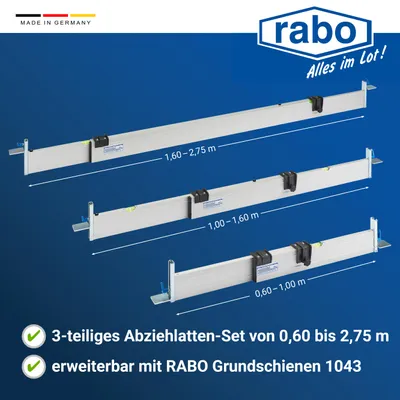 Image de RABO Set 'B' - 3 lattes d'arrachage réglables en continu pour l'extérieur avec chacune 2 butées de hauteur variables Rail C, longueurs : 0,6-1,0m, 1,0-1,6m, 1,6-2,75m