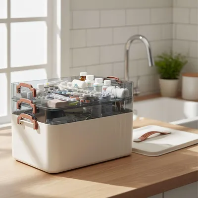 Obrázek produktu pro Krabička na léky - plastová, 2 průhledné vyjímatelné vložky
