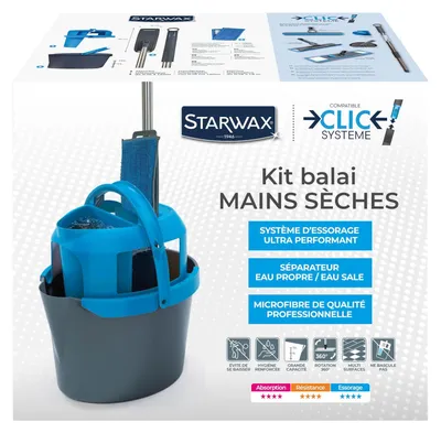 Image de Kit de nettoyage de sol Starwax comprenant un seau de 10 litres et une tête pivotante à 360 degrés avec microfibre