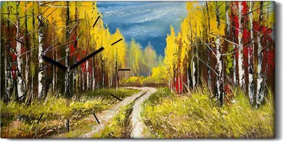 Produktbild von Dekor Leinwand Uhr Wandbilder Geräuschlos 60x30 Landschaft Gemälde Herbst - schwarze Hände