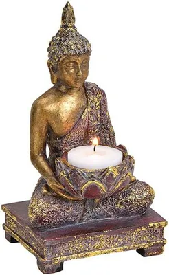 Produktbild von Thai Buddha Figur Teelichthalter goldfarben glänzend 18 cm