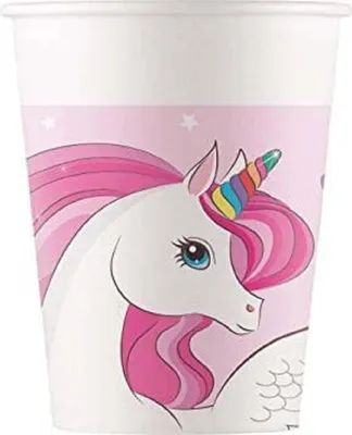 Pappbecher Einhorn-Regenbogen, 200 ml, 8 Stück, mehrfarbig, FSC
